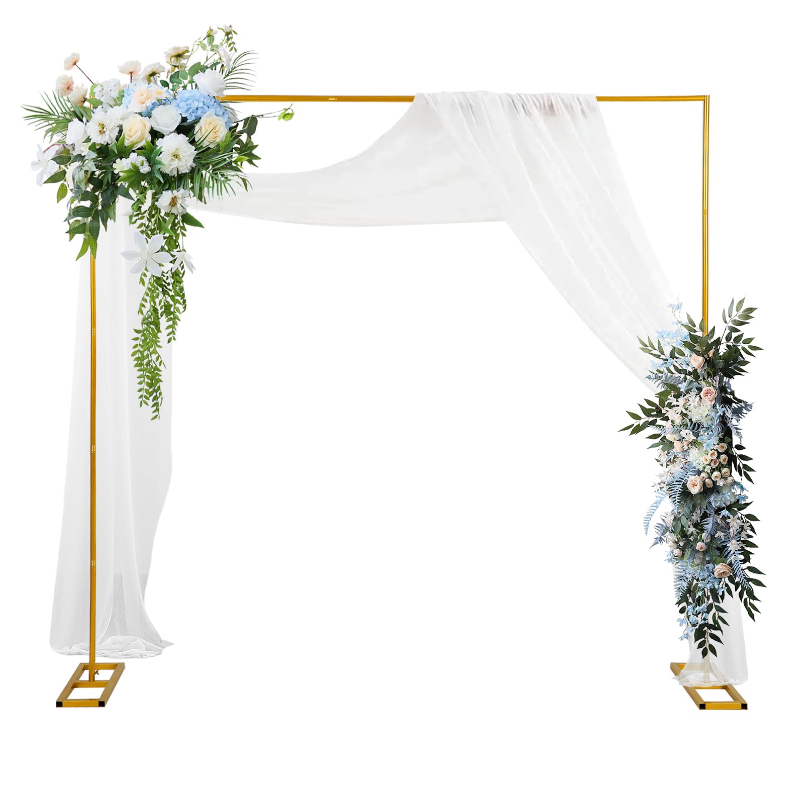 Arco de metal para boda, 2,5 x 2,5 m, ajustable, arco de fondo con base, jardín dorado para aniversario, cumpleaños, fiesta, fondo (6,6 x 6,6 ft)