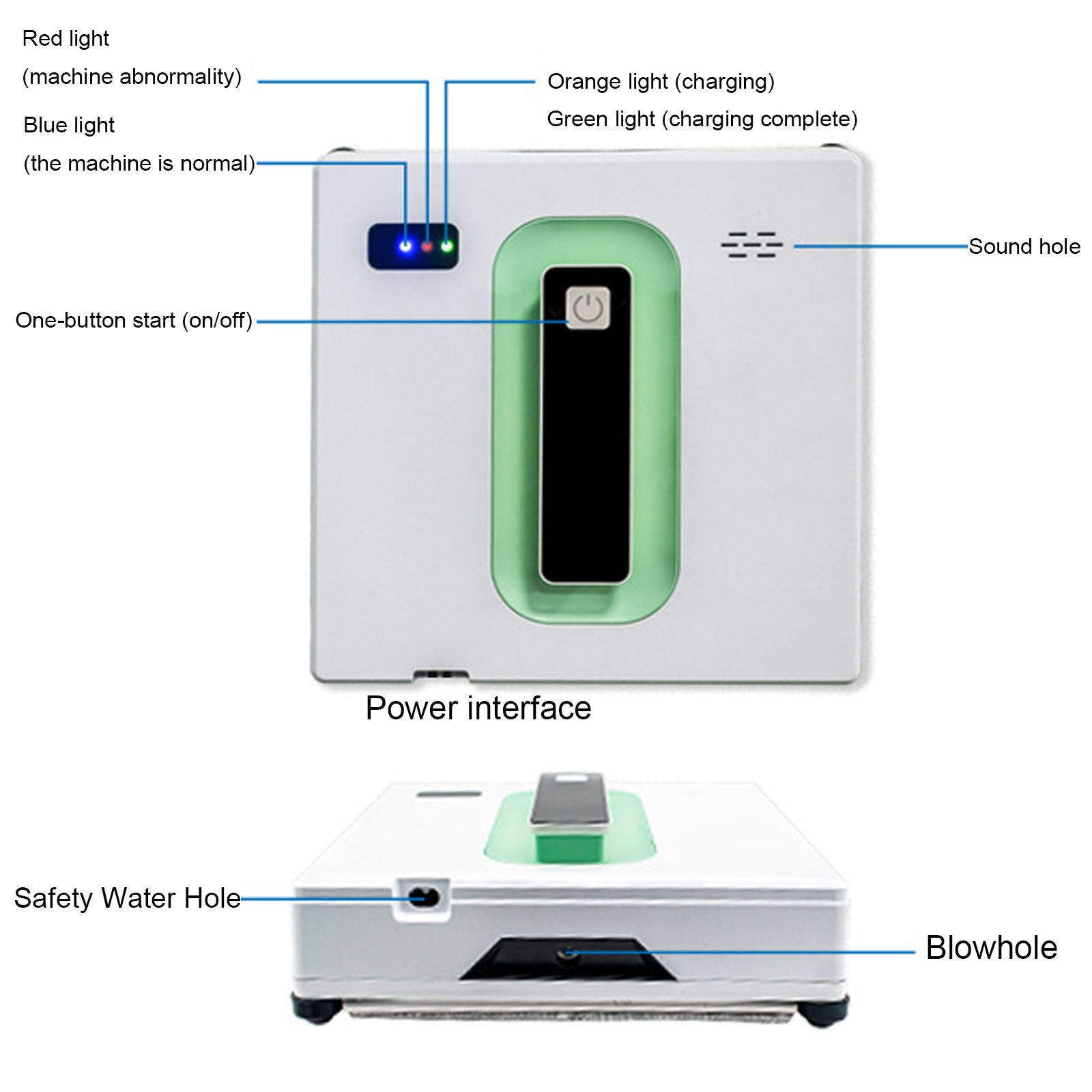 Robot Limpiador De Ventanas Con Doble Rociador De Agua, Robot De Limpieza De Vidrio Inteligente De 2500 Pa, Aspirador De Ventanas Con Tanque De Agua De 50 Ml/Cuerpo Ultrafino De 6,8 Cm,White