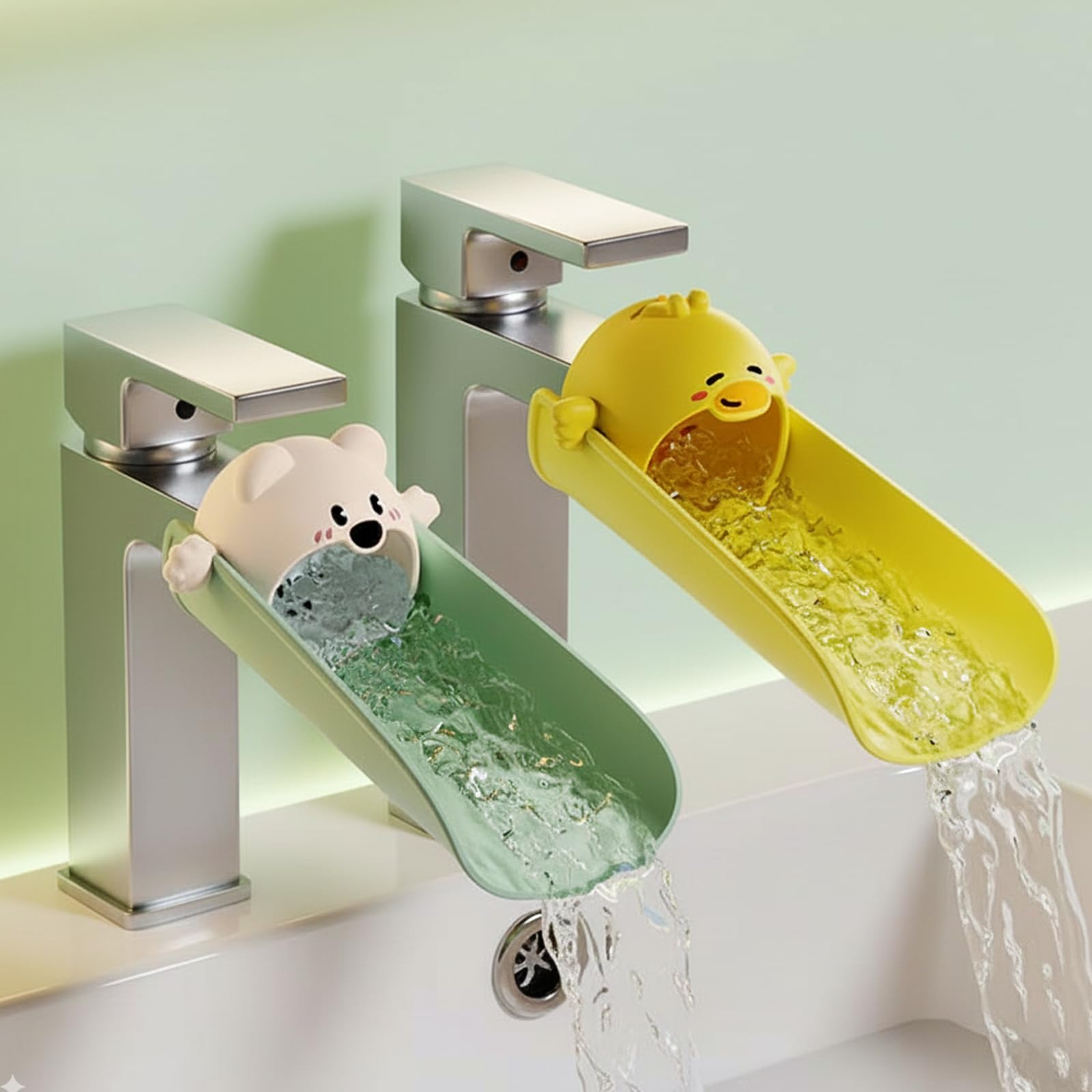 2 Pack Sink Extender for Toddlers in Yellow and Green,Toddler Faucet Extender, Easy Install Faucet Extension for Kids Hand Washing, Adjustable Toddler Sink Extender for Standard Faucets