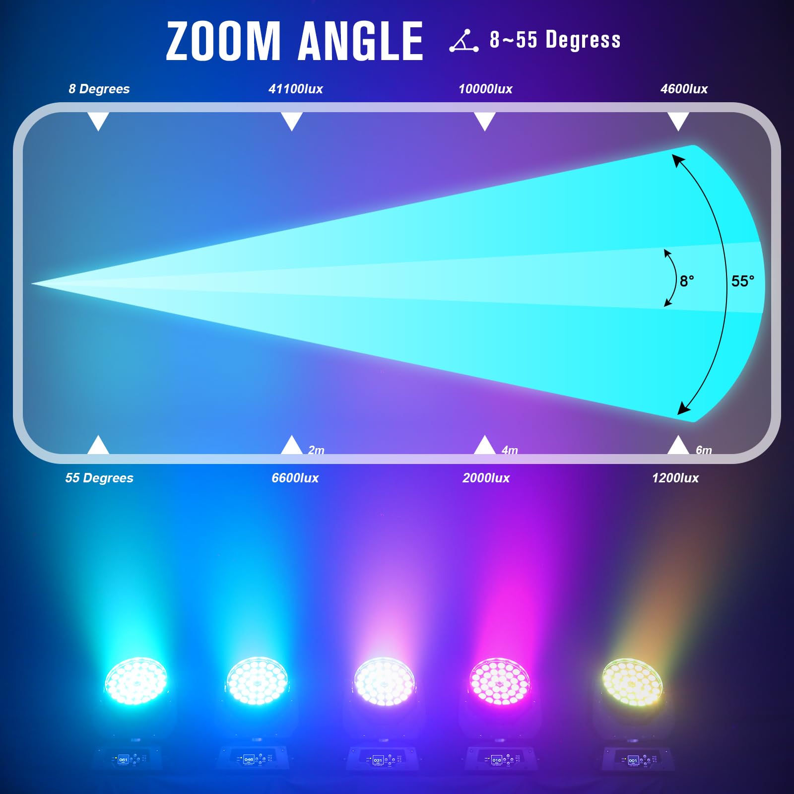 36x10W Moving Head LED Wash Lichteffekt Zoom 23-72 Grad DMX DJ Lichter Fokussierung RGBW Touchscreen Bühnenleuchten für Weihnachten Hochzeit Disco Party Bar-2 Stück