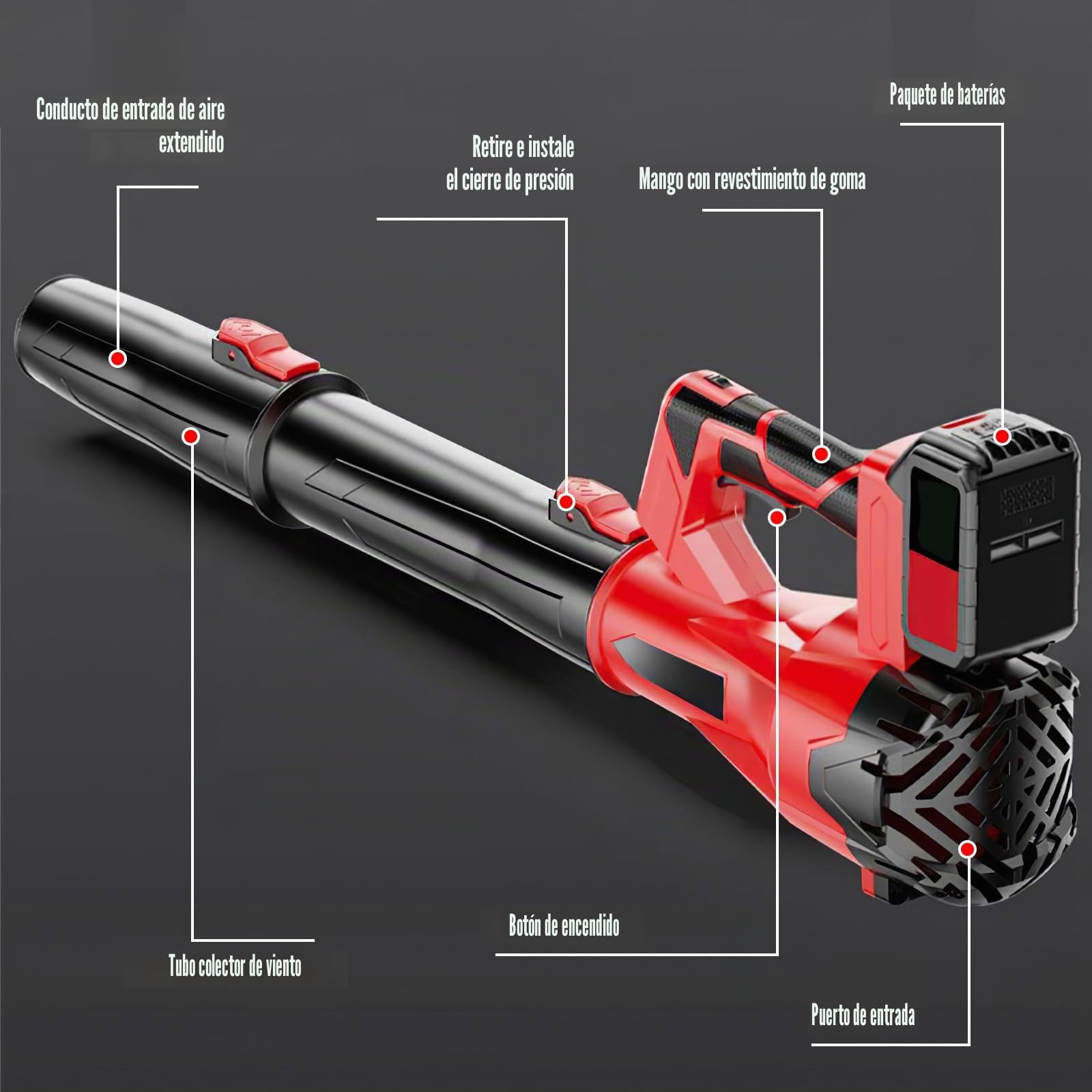 Soplador de batería de 21 V – Soplador de hojas inalámbrico con batería y cargador de 60 m/s 0-40,000r/min/6 velocidades/portátil para jardines, patio, hoja, nieve (B-13,000 mah*2)