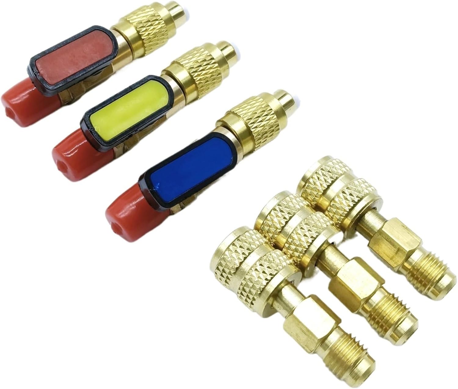 Refrigerant Compact Ball Valve Adapter 1/4" SAE for R410A R134A R12 R22 AC HVAC Fits for R502 Charging Hoses Tools(3pcs adapter)