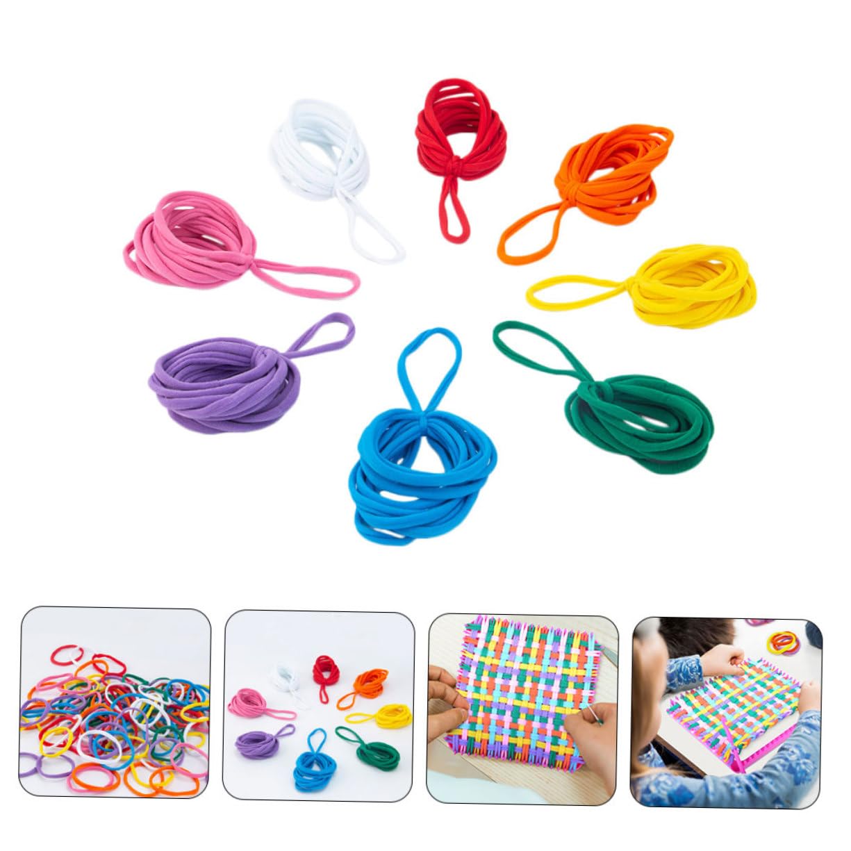 VICASKY Juego de 4 juegos de cuerda trenzada elástica, juego de manualidades para hacer joyas, juguetes para niños, telares, trabillas para ollas, kit de telar para acrílico, 96 unidades x 4