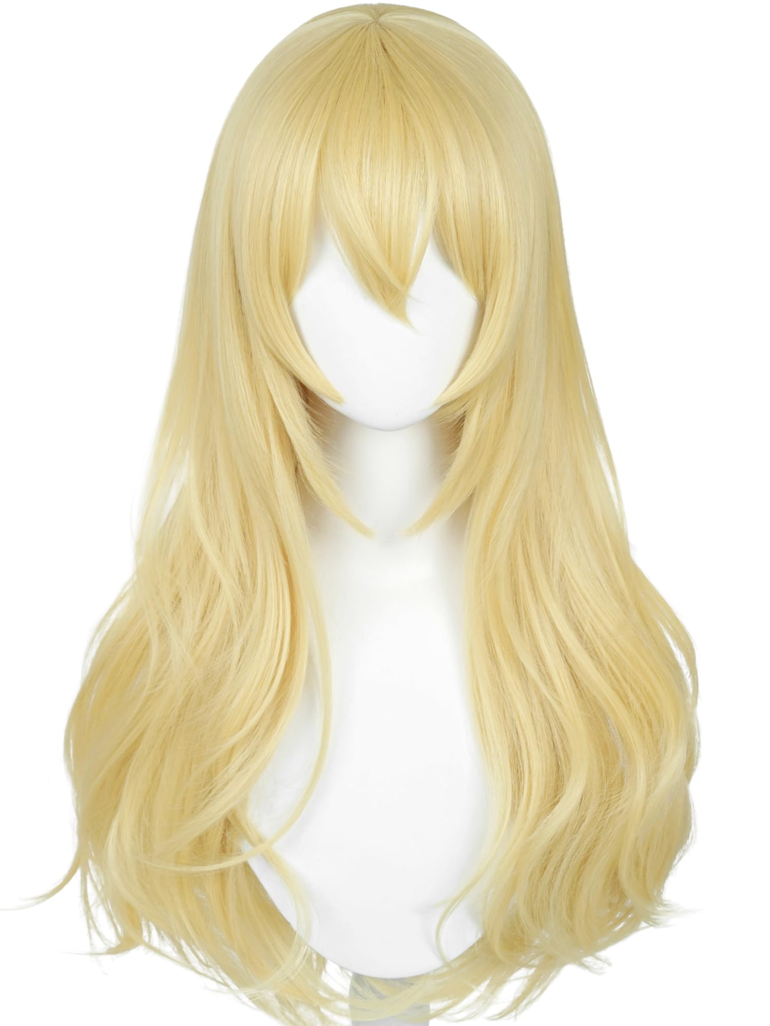 Half and Half Long Curly Blonde Anime Cosplay Wig with Bangs for Women Light Golden Wave Wigs Synthetic Hair for Halloween Party Costumes
