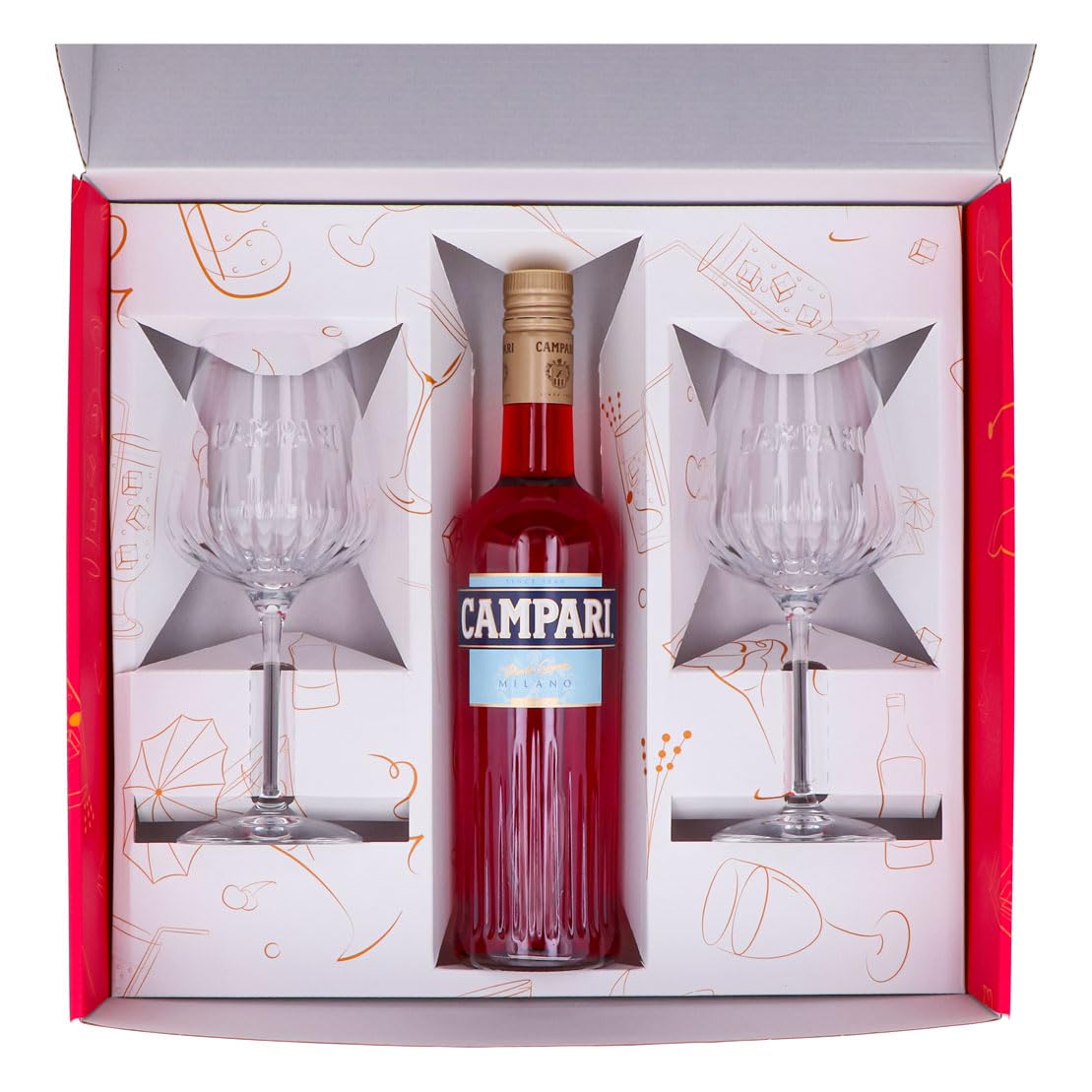 Sipply Geschenkset 3-teilig mit 2 Spritz Gläser Milano und 1 Flasche Campari Likör 0,7l 25% Vol. | mit Geschenkverpackung: Pink | Geschenk für Frauen Männer Mama Papa Freundin zu Weihnachten Ostern