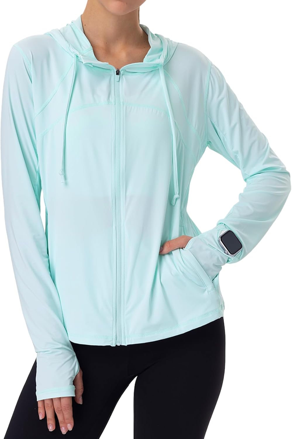Womens Sun Protection Hoodie SPF Jacket Lightweight Full Zip Up Summer UV UPF 50+ with Pockets Thumb Hole