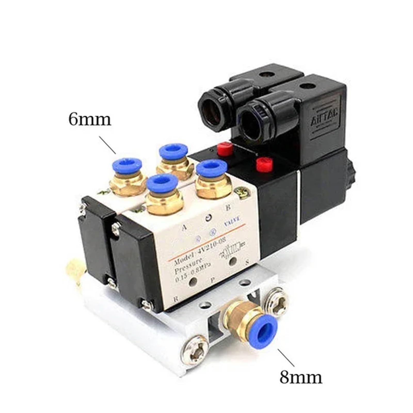 Bloque de electroválvula neumática 4V210-08, opción múltiple, 110/220 V CA, con silenciador, base de montaje, colector de 2/3/4 vías | Válvula solenoide (2 filas de 6 mm, CA 220 V)