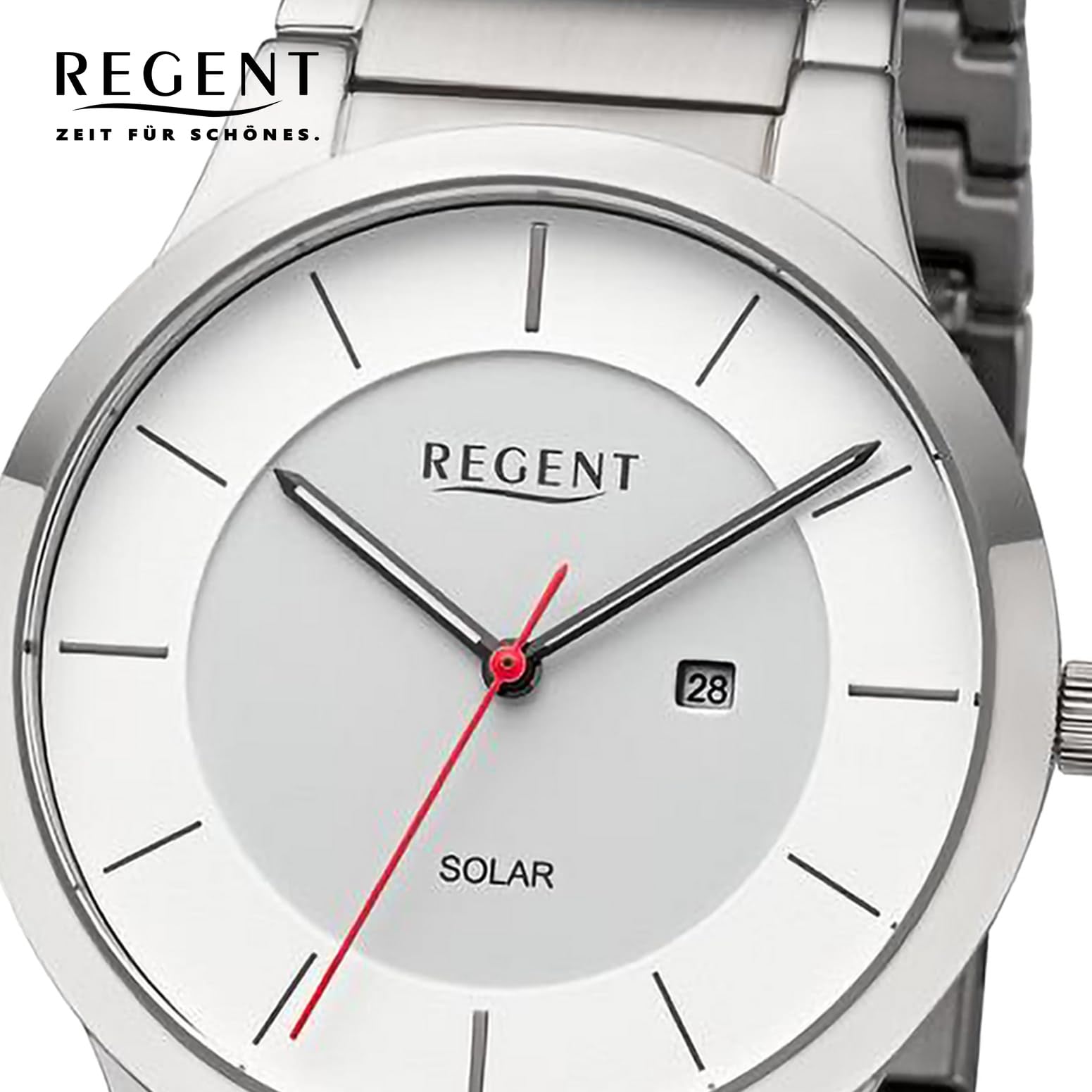 Zegarek solarny męski pasek metalowy Ø 39 mm deszcz BA-725 biały