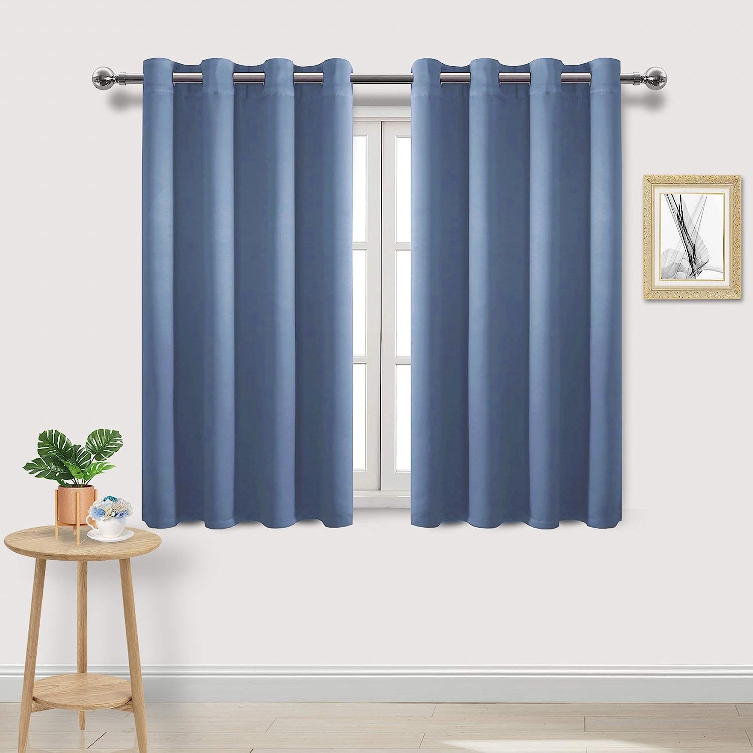 DWCN Dusty Blue Blackout Curtains for Living Room, W52xL54 Inches Long, Spring Thermal Room Darkening Drapes, 2 Panels