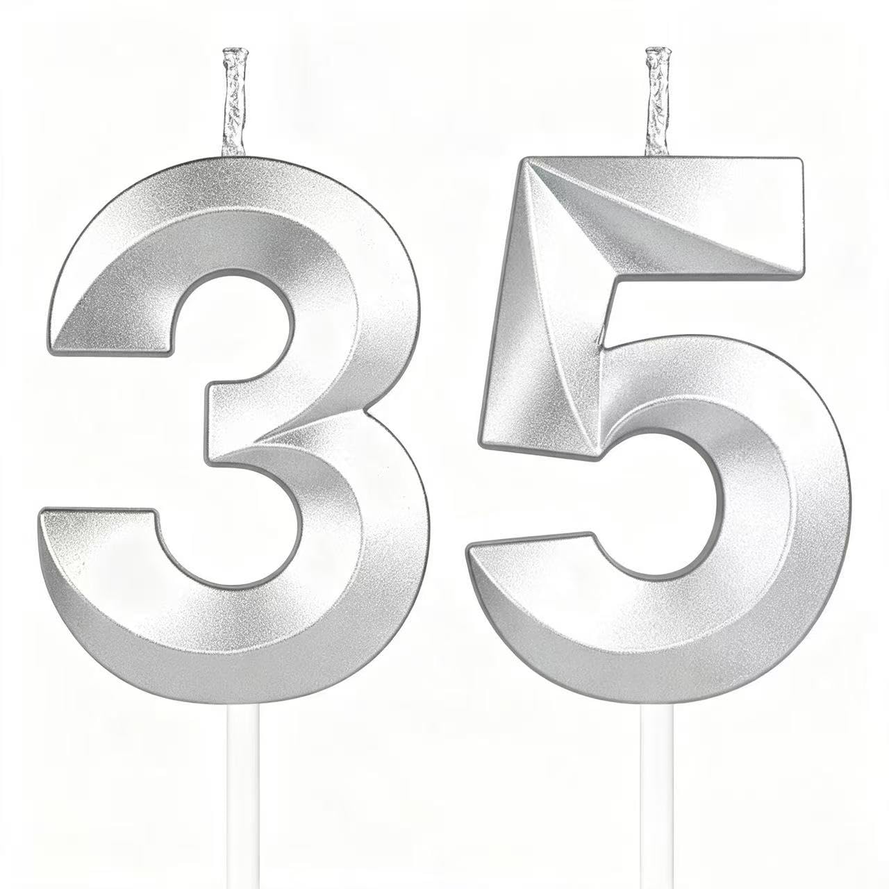 Yiran 3D Birthday Candles, Silvery Number 35th Candle, Boys Girls Men Women Cake Topper Birthday 35 Year Old Party Wedding Anniversary Celebration Supplies