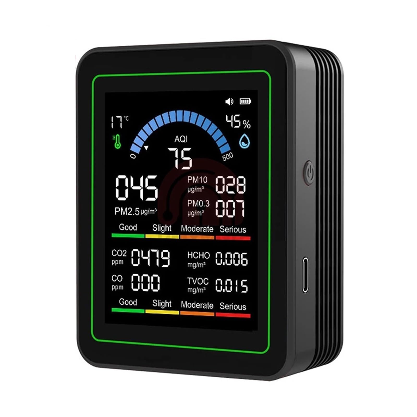 Air Quality Monitor, Misuratore Di Rilevamento A Qualità 'aria 10 In 1 Da 2,8 Pollici CO2 Formaldeide PM2.5 TVOC Tester Umidità A Temperatura Tipo C Ricarica For Ufficio Domestico(Black)