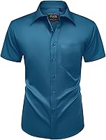 Vista 27 de Alimens & Gentle - Camisas de vestir con bolsillo y manga corta, de color liso y sin arrugas, estilo casual con botones, para hombres