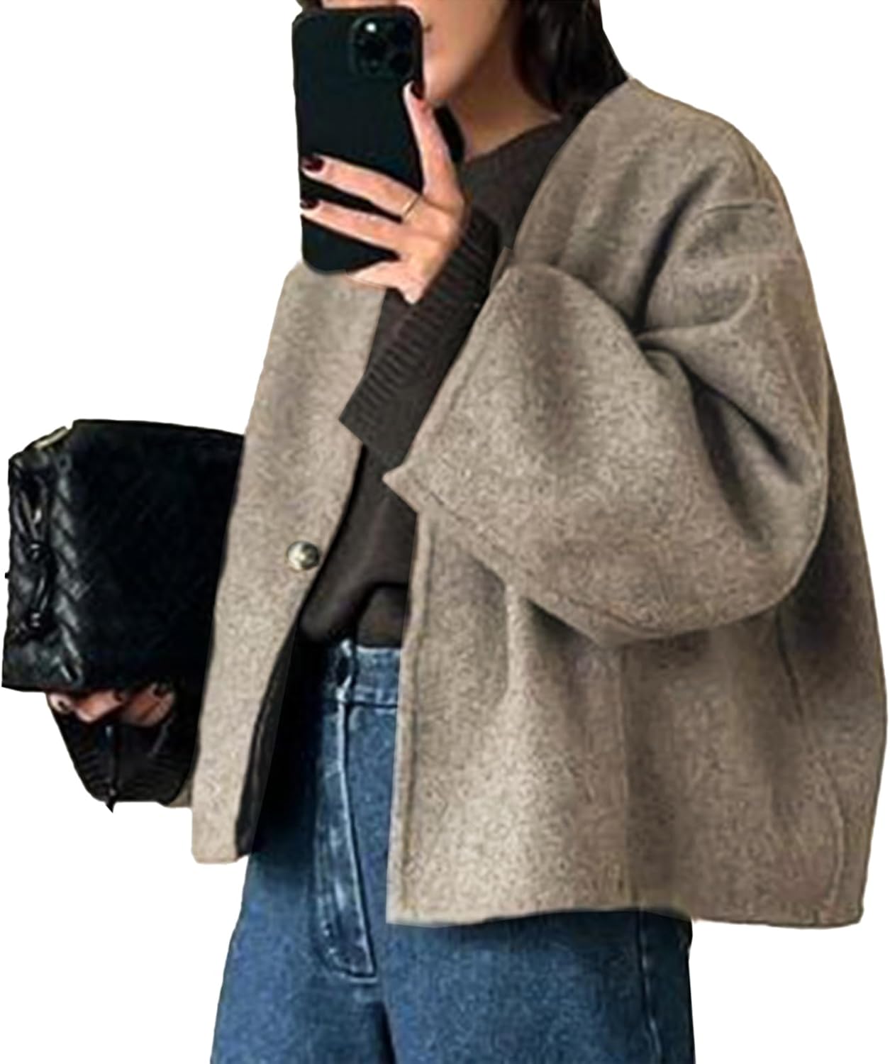 Amazon.com: HOTIAN Women Cropped Wool Blend Coats Long Sleeve Coat