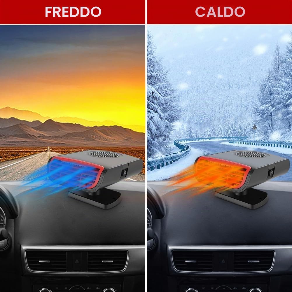 Leaflai Riscaldamento per auto da 12 V – Riscaldamento portatile da 150 W collegato all'accendisigari, ventilatore 2 in 1, sbrinatore per parabrezza per tutte le auto