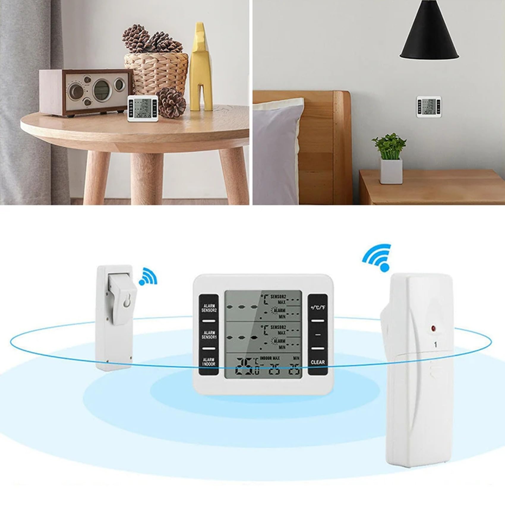 2 Set Termometro Wireless per Congelatore 2 Sensori Remoti Allarme Termometro per Frigorifero A Bassa Temperatura