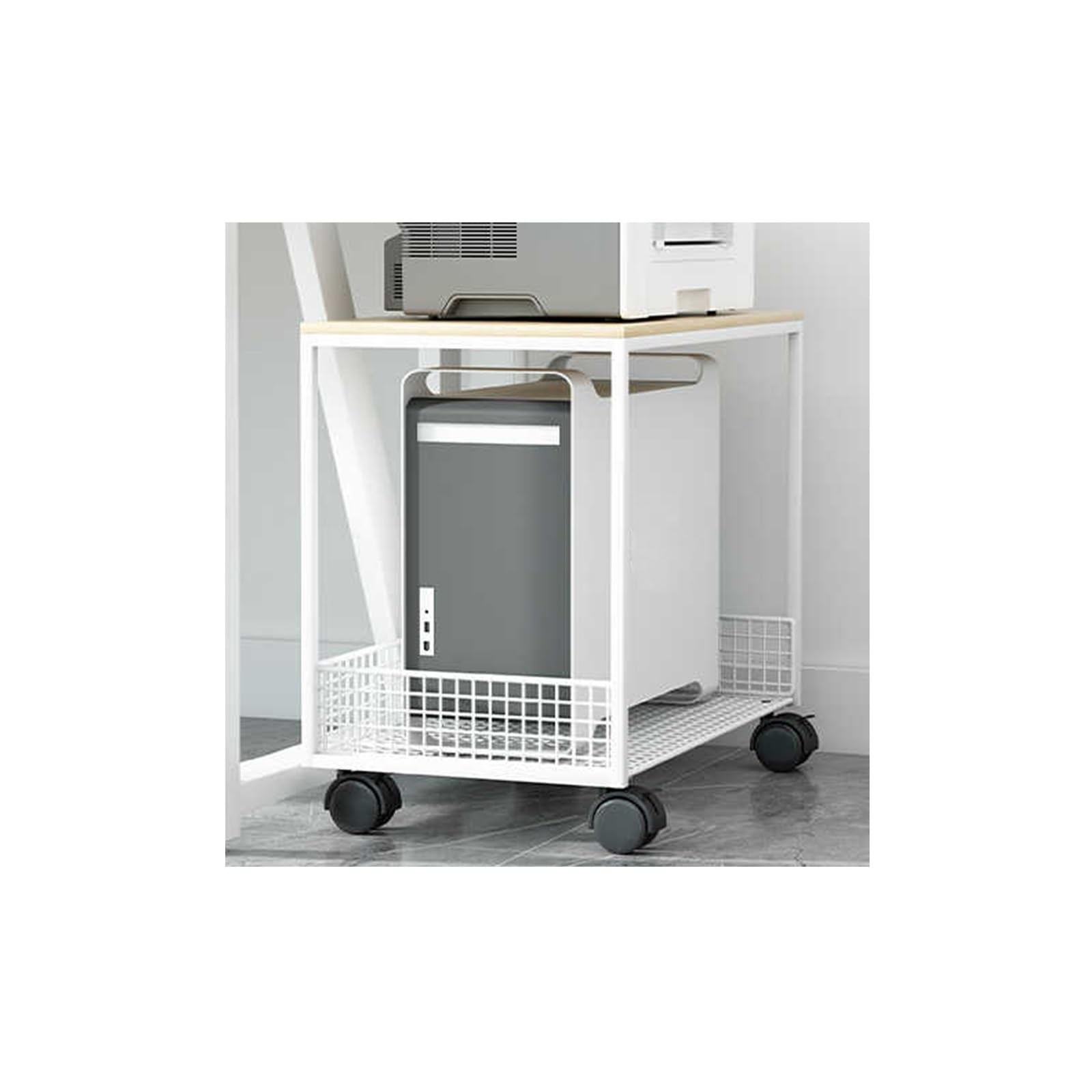 Mensola Porta Stampante Supporto per Stampante A 2 Livelli Mobili per Stampanti Carrello Porta Stampante Supporto per Stampante in Legno Porta Stampante da Scrivania(White,3rd Floor)