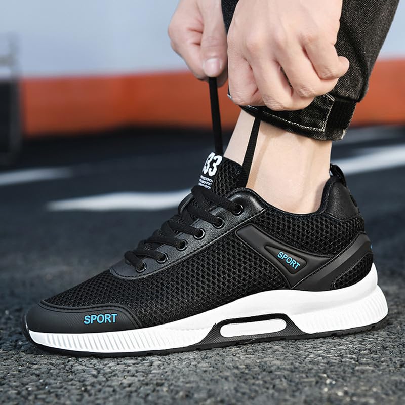 BMINFEE Men's Invisible Height Increasing Elevator Shoes 2.5 Inches Taller Lace-up Breathable mesh Lightweight Hip Hop Fashion Sneakers Black422