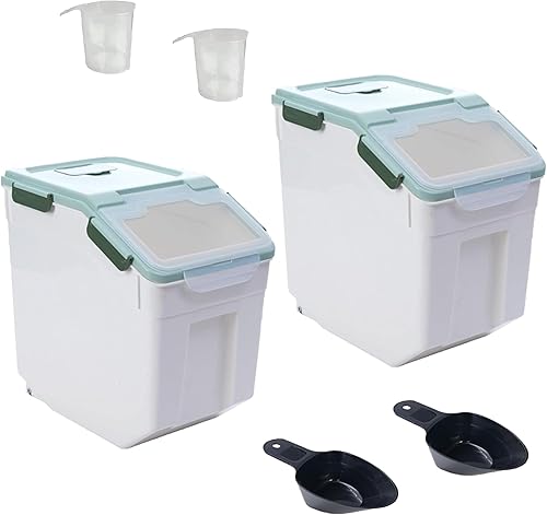 Contenedor hermético grande de almacenamiento de alimentos para perros con cuchara y taza medidora, contenedor de almacenamiento de alimentos para 2