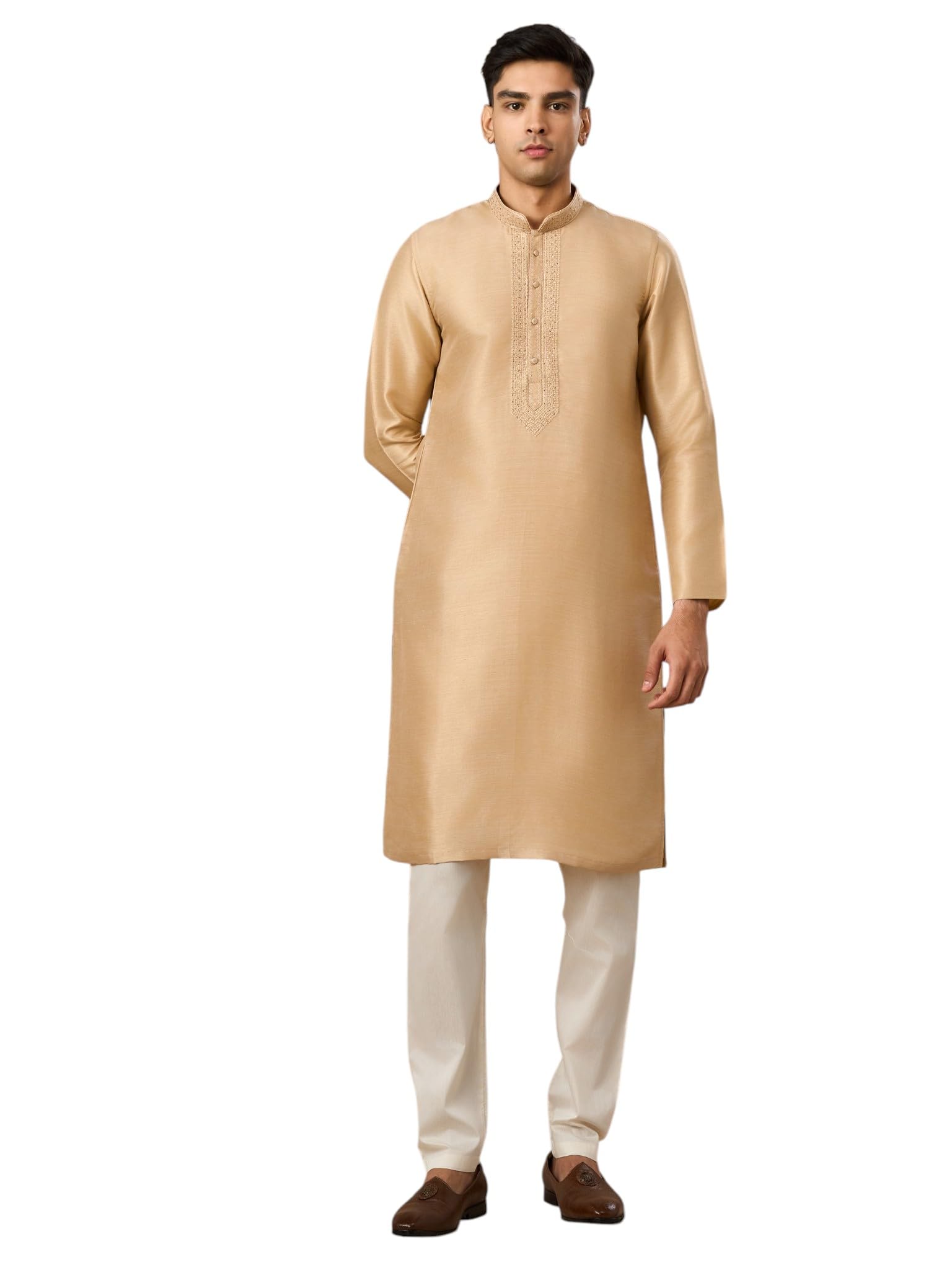 Men's Art Silk Embroidered Buttoned Kurta Churidar Set (2pcs)-image-3