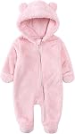 Infant Baby Fleece Jumpsuits Newborn Plush Bear Ear Sleepwear Hooded Romper Zipper Long Sleeve Bodysuit Footies