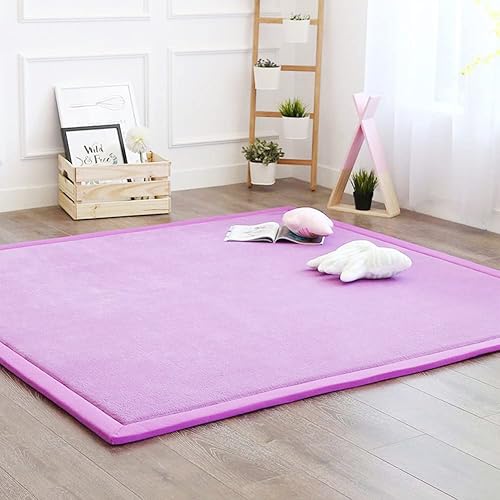 Miniatura 5 de Alfombra de terciopelo coral para juegos, alfombra de gateo para guardería, bebé, habitación de niños, tapete de yoga (violeta, 6.6 x 8 pies)