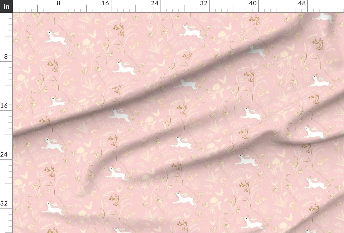Spoonflower Fabric - Bunny Blush Crown Girl Nursery Rabbit Floral Pretty Easter Printed on Upholstery Velvet Fabric Fat Quarter - Upholstery Home Decor Bottomweight Apparel