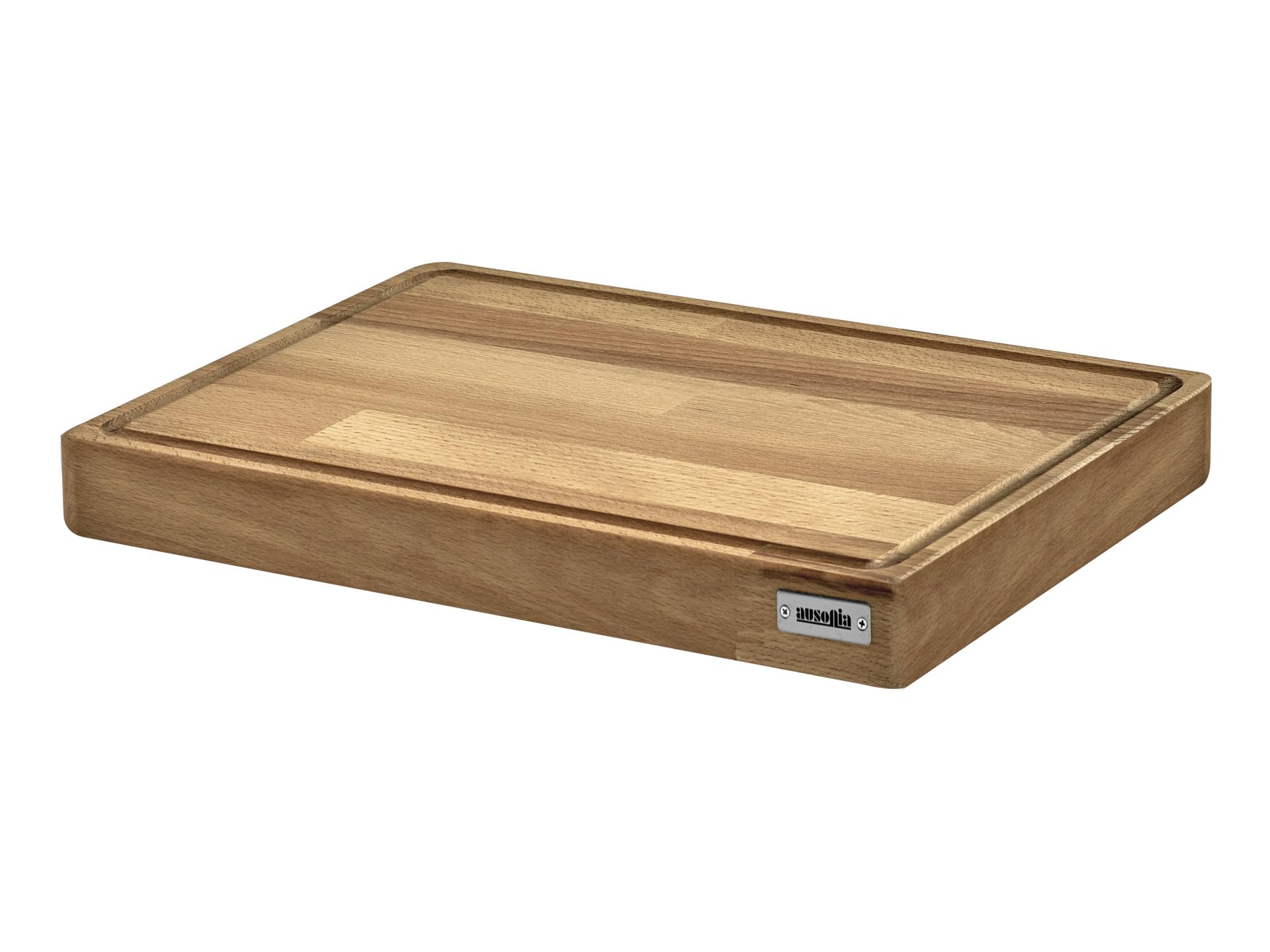 AUSONIA 66441 PLANCHE À DECOUPER EN BOIS DE HÊTRE PLANCHE DE CUISINE DE LUXE POUR VIANDE PAIN FROMAGE AVEC RAINURE ET BORD A JUS 50x35x4 cm AVEC PIEDS EN CAOUTCHOUC