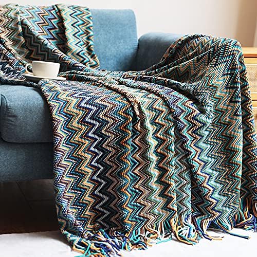 LumiSyne Knitted Throw Blanket Tassels Houndstooth Bohemian Check Soft Cozy Woven Blanket Sofa Throws Warm Armchair Cover Decorative Blanket For Couch Bed Settee 230x130cm
