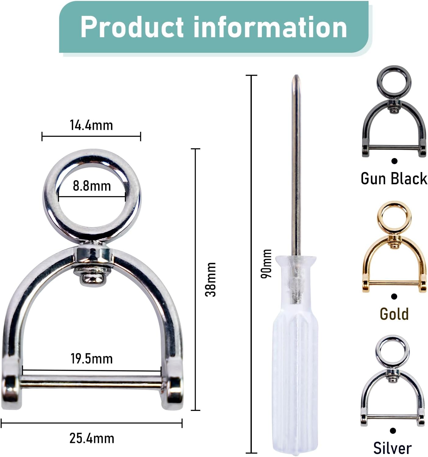 12Pcs Swivel Horseshoe D-Rings U Shape O Ring Screw in Shackle Semicircle with Screwdriver DIY Leather Strap Craft Purse Replacement (Black) - Image 2