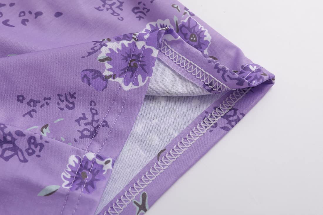 MyFav Pyjama à Manches Courtes pour Femme Imprimé Vin Confort Pyjamas 2 Pièces Pantalon Mi-Long Vêtements de Nuit
