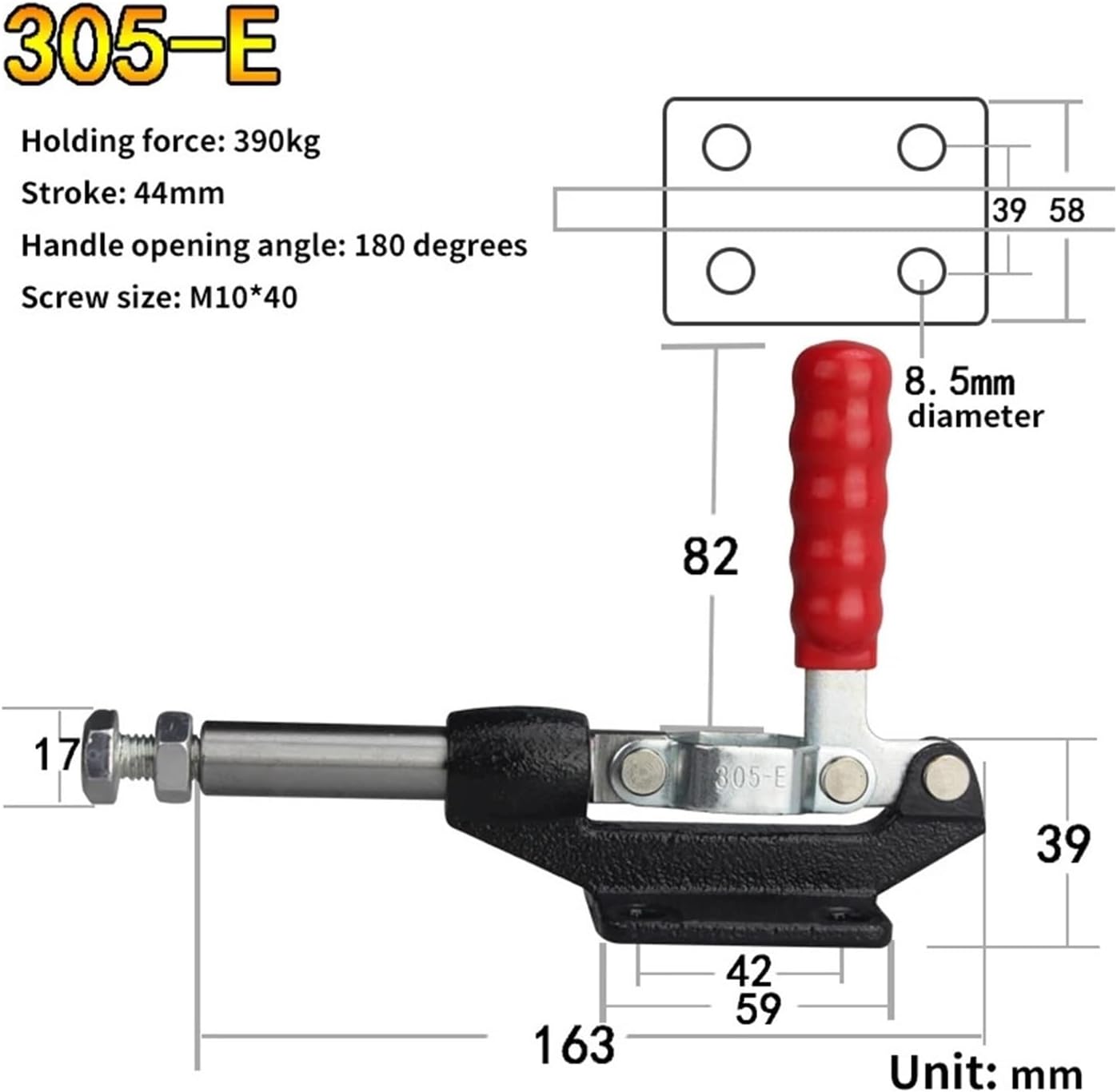 Anti-Slip Push Pull Type Toggle Clamp 1Pcs 227kg-680kg Galvanized Quick Release Fixed Clamping(304-H)