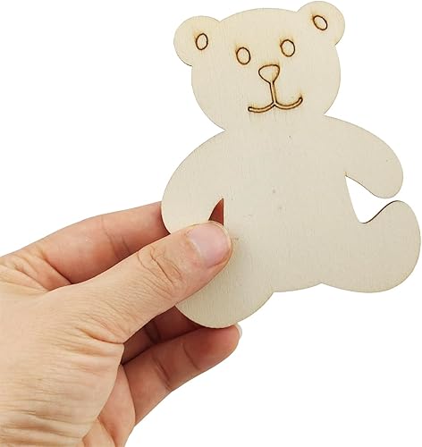 Miniatura 3 de Paquete de 32 adornos colgantes de oso de madera sin acabar, para manualidades, regalo para Acción de Gracias, Navidad, hogar, fiesta, decoración,