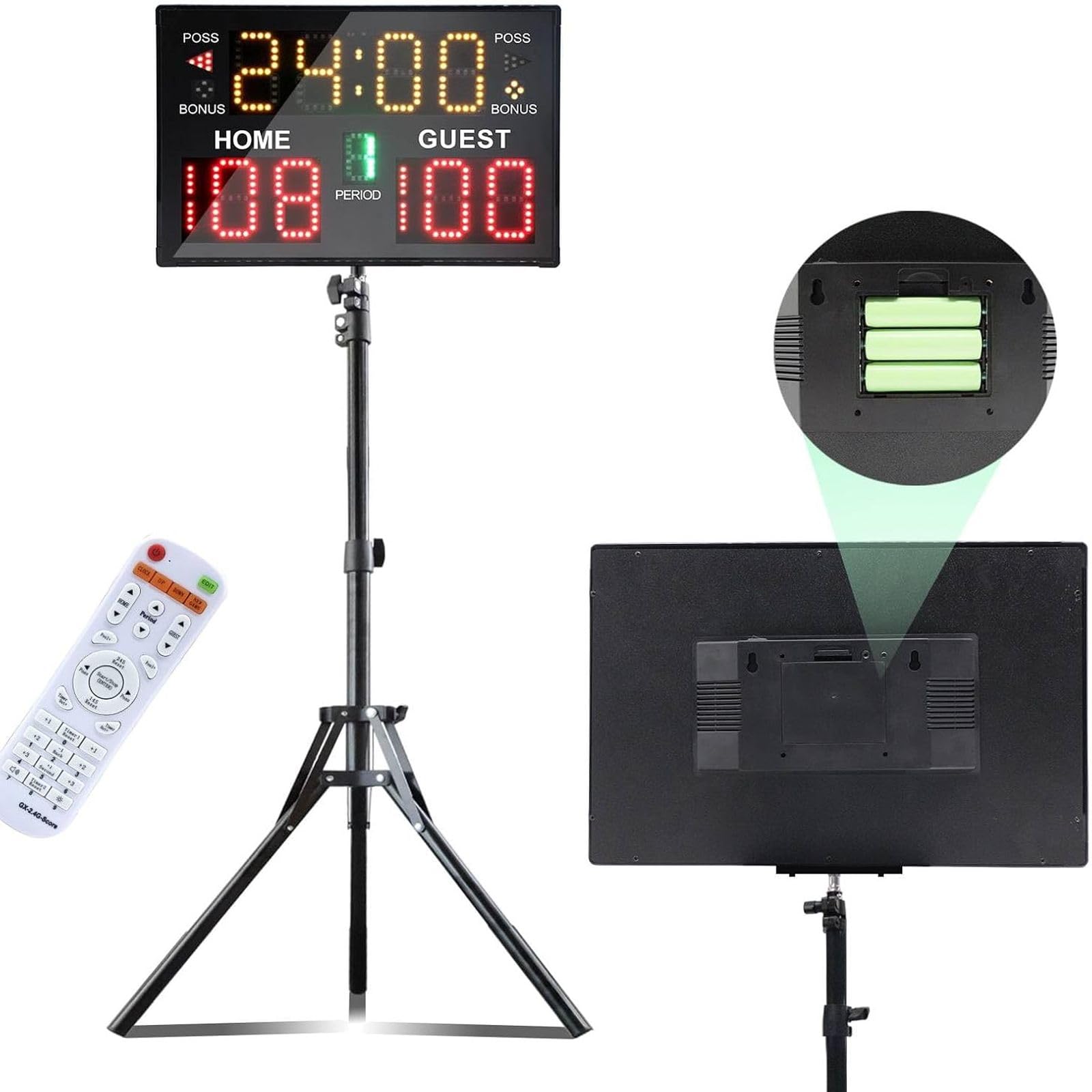 Ousmile Electronic Scoreboard with Stand & Remote, Battery Powered Digital Basketball Scoreboard with Timer Clock, Multi-Sport Score Keeper for Ping-Pong Tennis Volleyball Cornhole