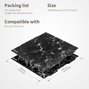 Prusa XL Build Plate, Smooth PEF PED Spring Steel Sheet - 365x365mm Double Sided Print Bed, Upgrade Flexible Removable Heatbed Surface for Filament PLA PETG 3D Printer Accessories