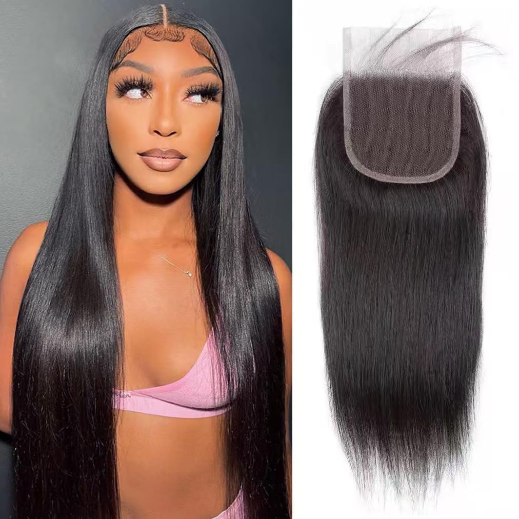 13x4 HD Lace Frontal Human Hair Straight Ear to Ear Lace Frontal Closure Pre Plucked 18 Inch Free Part Brazilian Virgin Human Hair 150% Density Hair Extensions Natural Black