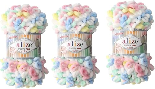 Alize Hilo para manta de bebé de color fino, lote de 3 skn 10.58oz 48yds 100% micropoliéster, hilo suave para tejer a mano, súper grueso,