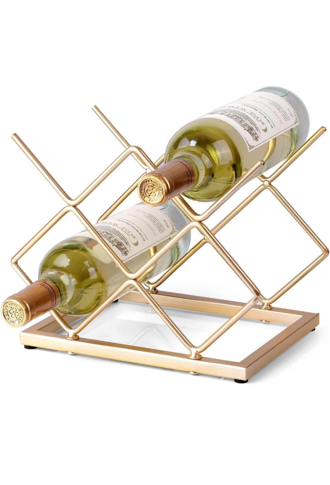 Modern Gold Metal Wine Rack Countertop – Holds 5 Bottles – Geometric Freestanding Wine Bottle Storage Organizer for Kitchen, Dining Room, Bar & Home Décor-image-37