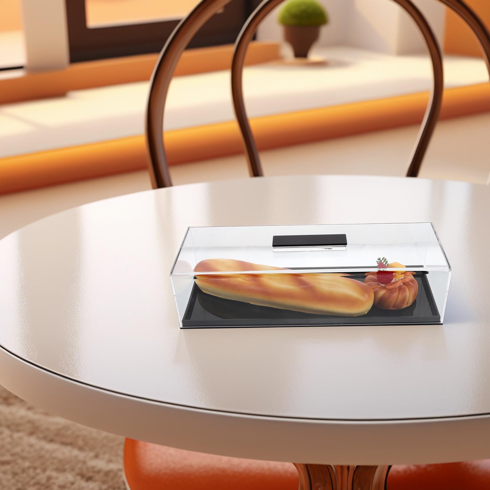 iplusmile Exhibidor Rectangular para Postres y Pan Soporte Acrílico, Tapa Clara y Base Negra Antideslizante, Adecuado para Uso en Eventos, Pastelería Casera y Cocina