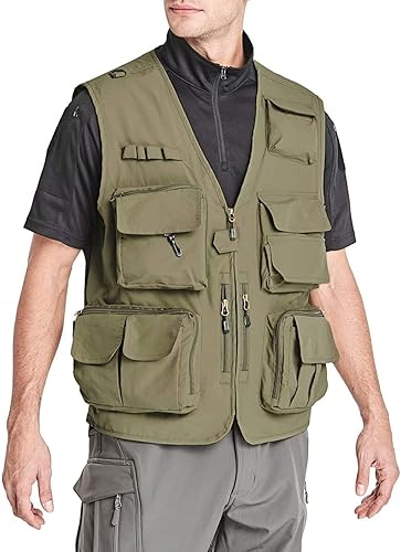 Miniatura 2 de Lilychan Mens Utility Casual Fishing Vests Outdoor Work Vest Multi Pockets Cargo Vest Travel Hunting Camping Outerwear