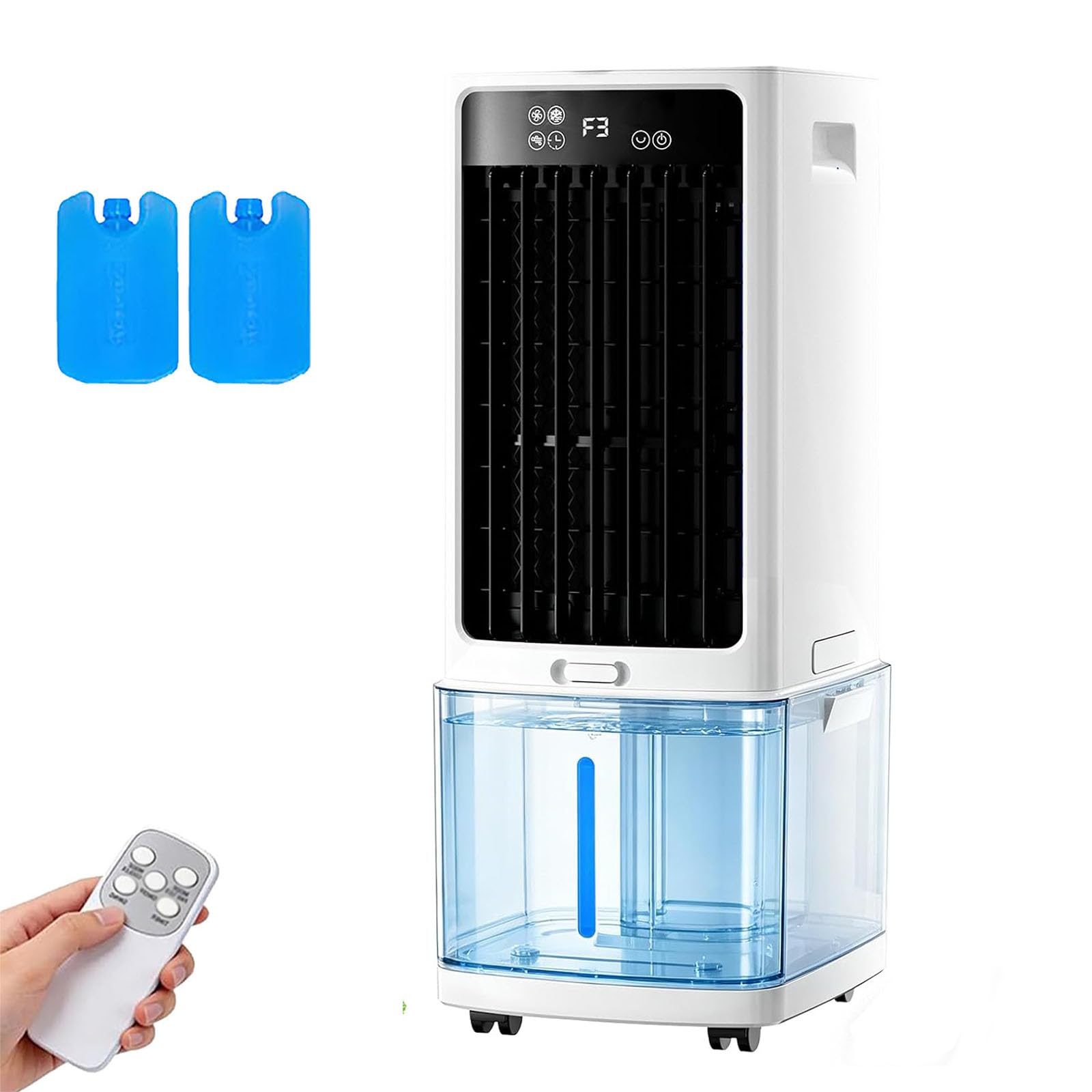 JGJSQYY 3-In-1 Swamp Cooler, Windowless Portable Air Conditioner with 3.2 Gal Water Tanks, Evaporative Air Cooler with Remote, 3 Speeds, 12H Timer, Ice Packs, for Indoor Home Office