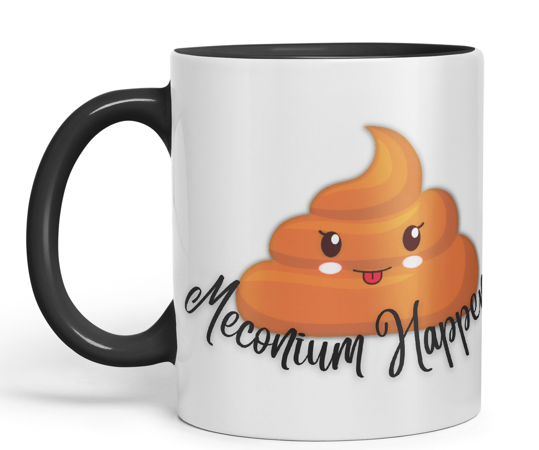 Vixar Anatomy Pun Humor Meconium Happens Coloured Ceramic 330 ml Mug Cup Gift Birthday Work Office Tea Coffee (Black)