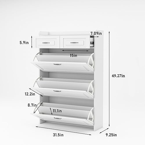 Miniatura 2 de HZANHY Zapatero blanco con 3 cajones abatibles, organizador de zapatos independiente con soporte de cajón de metal para entrada, armario estrecho