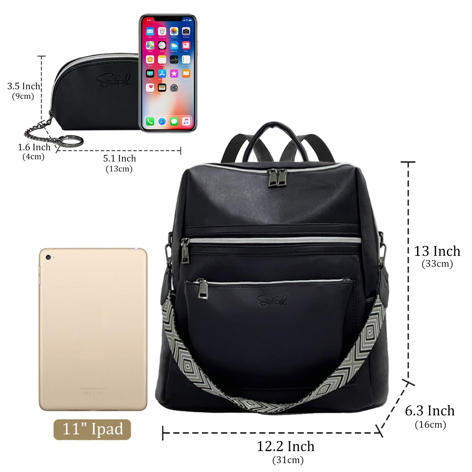 Sac à Dos Femme,PU Cuir Sac a Dos Loisir avec Multipoches,Imperméable Antivol Voyage Décontracté de Sac à Dos pour Travail, Scolaire Collège, Affaires