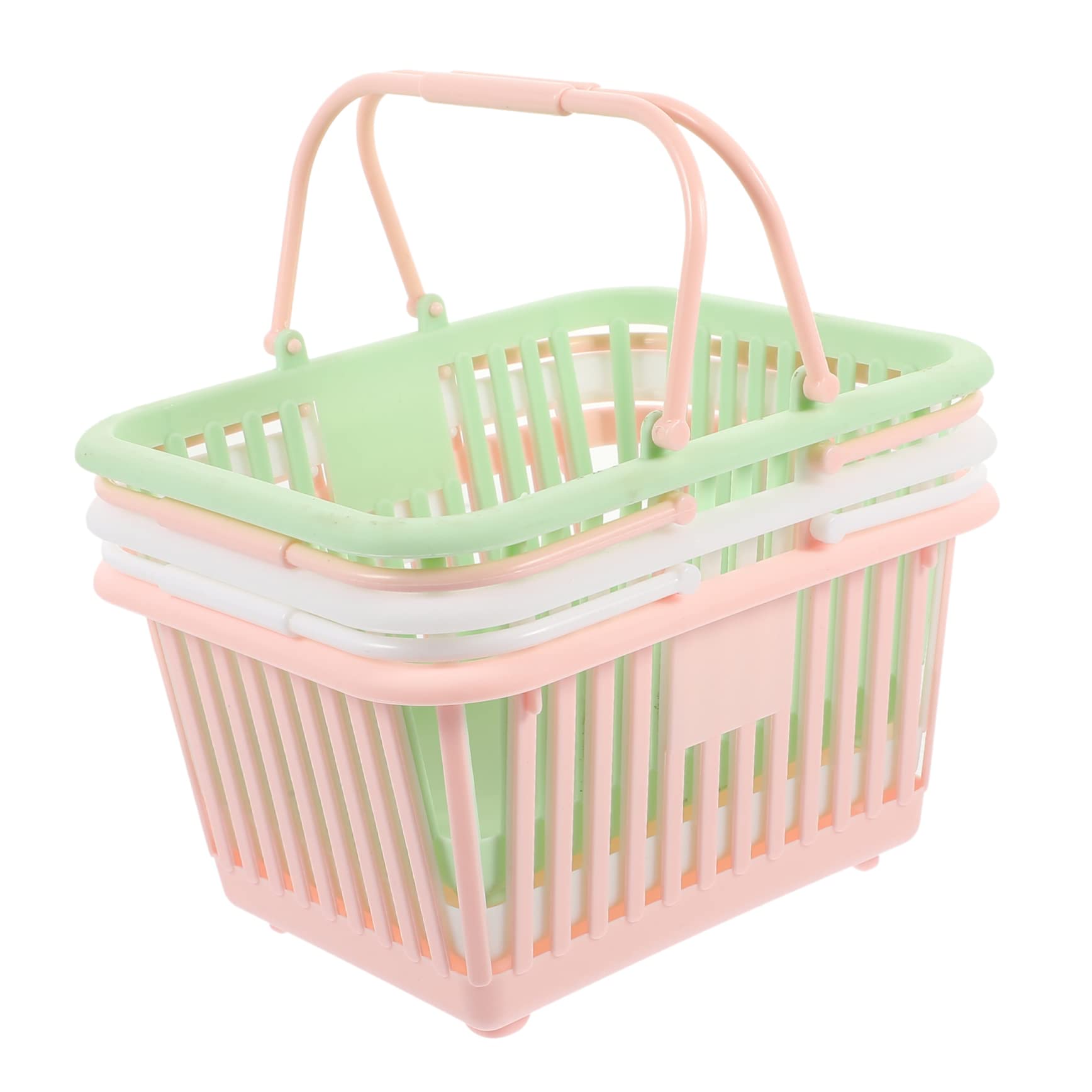 Happyyami 3pcs Cute Boys and Girls Store Basket Plastic Basket Handles Fruit Net Portable Shopping Dresser