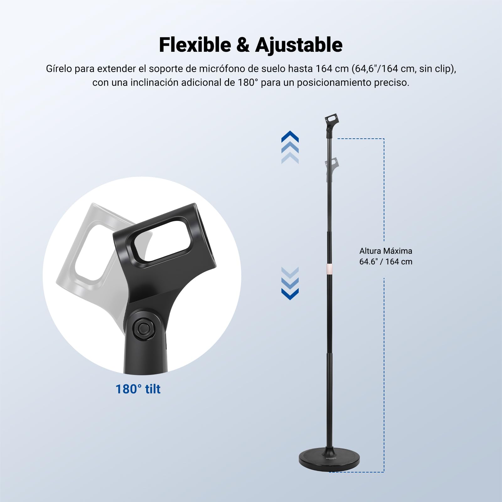 NEEWER Soporte de piso para micrófono, soporte de abrazadera de micrófono desmontable ajustable de 3 secciones con base pesada, compatible con Blue Yeti HyperX QuadCast Shure SM58 Samson Q2U Fifine