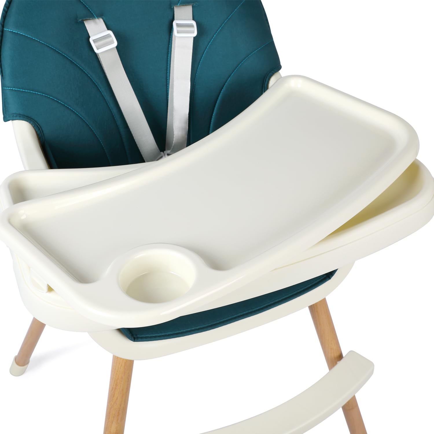 LORENTZ Chaise Haute Évolutive Design Esprit Bois, Longue Durée, Transformable en Chaise Enfant, 2 Hauteurs, Tablette Réglable Amovible, Surplateau, Coussin Lavable, Harnais 5-points - Cobalt