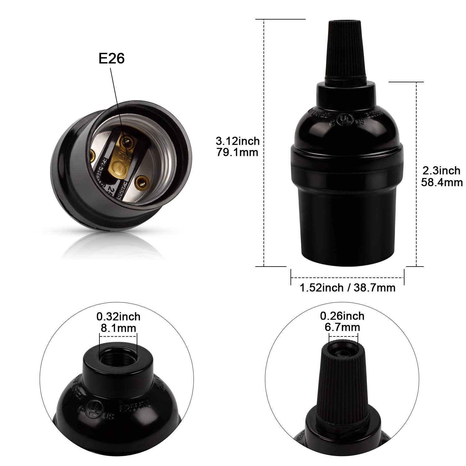 Vintage E26 Light Socket - 6 Pack UL Listed -2