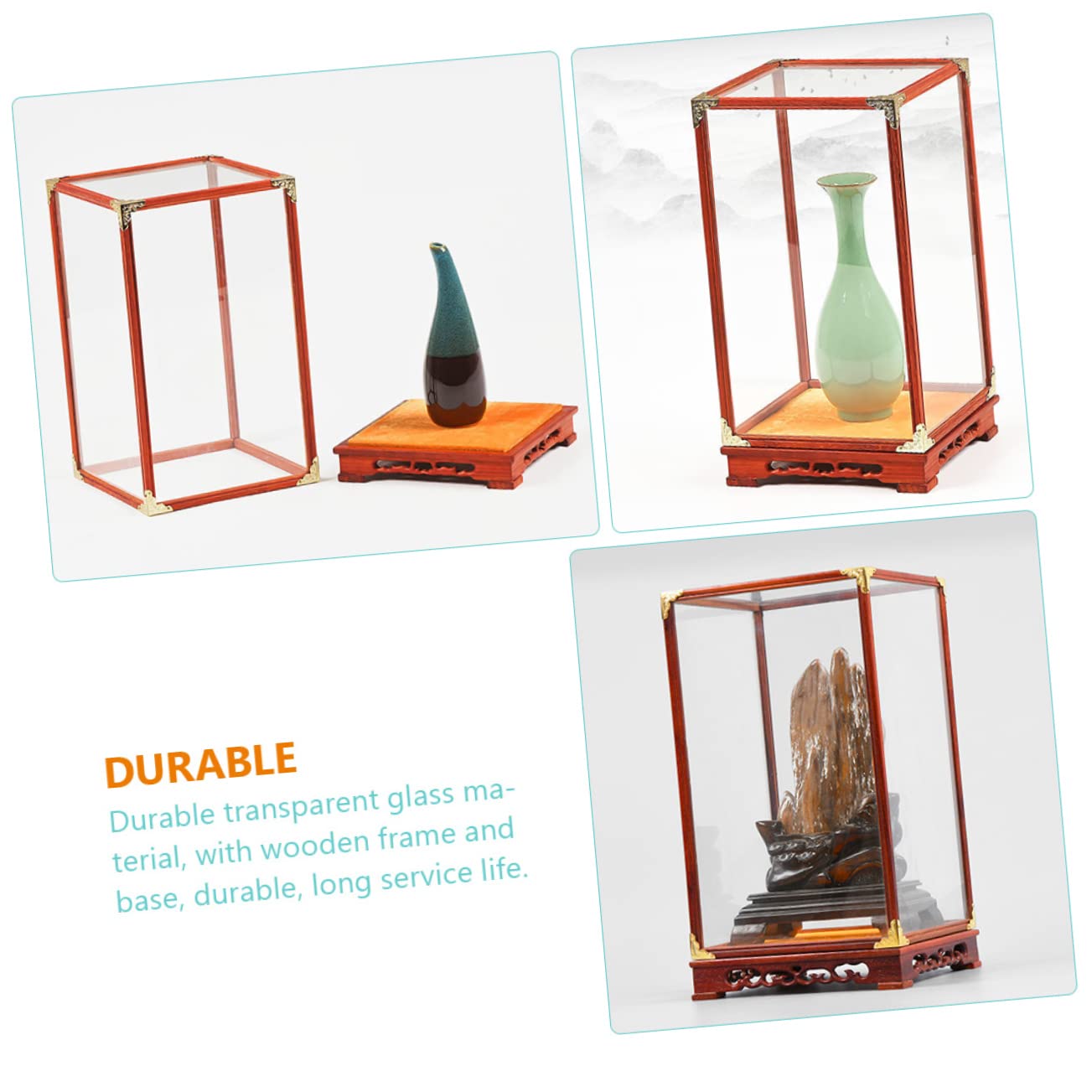 TOPBATHY Antike Sammlervitrine und Glas Staubdichte Aufbewahrungsbox für Bastelmodelle und Kunstwerke Transparenter Schaukasten für Wohn und Schreibtischdekoration