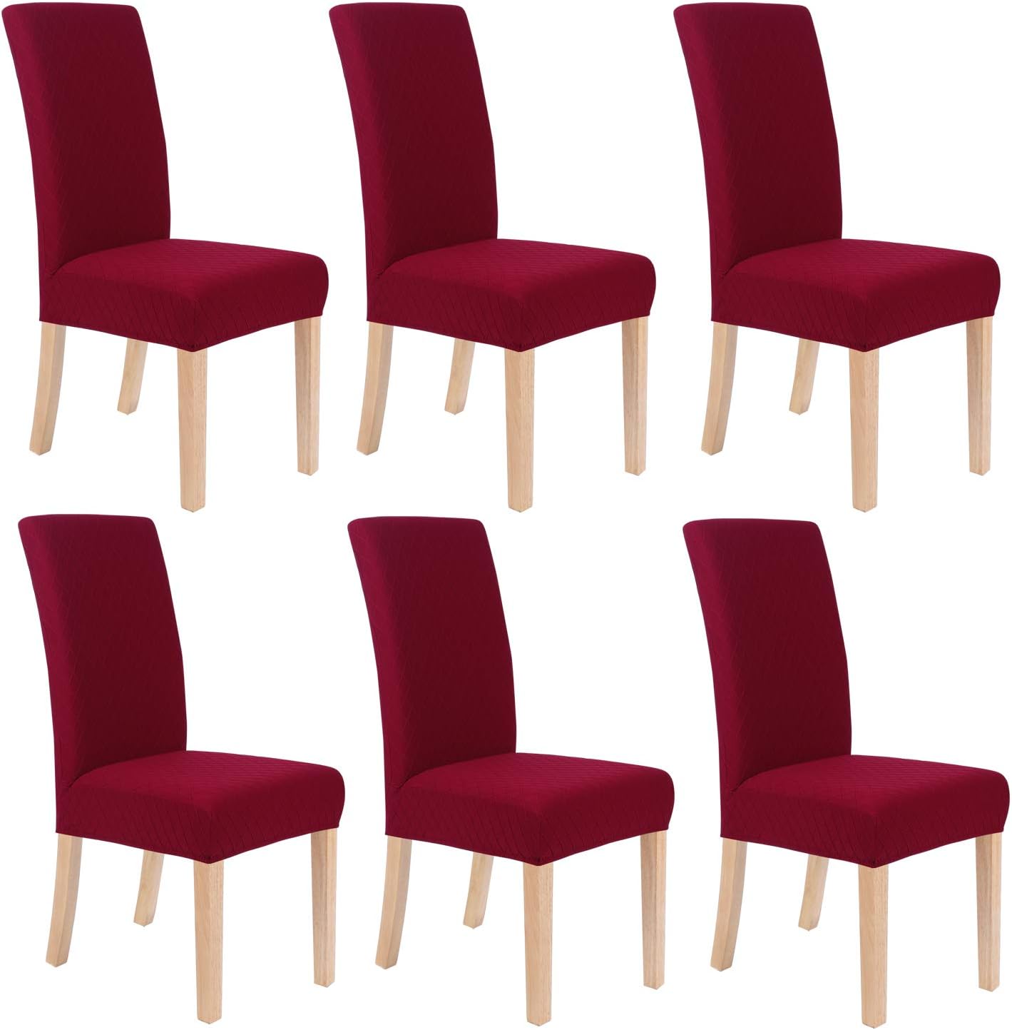 smiry Dining Room Chair Covers Stretch Jacquard Chair Covers for Dining Room Parson Chair Slipcovers, Set of 6, Wine Red