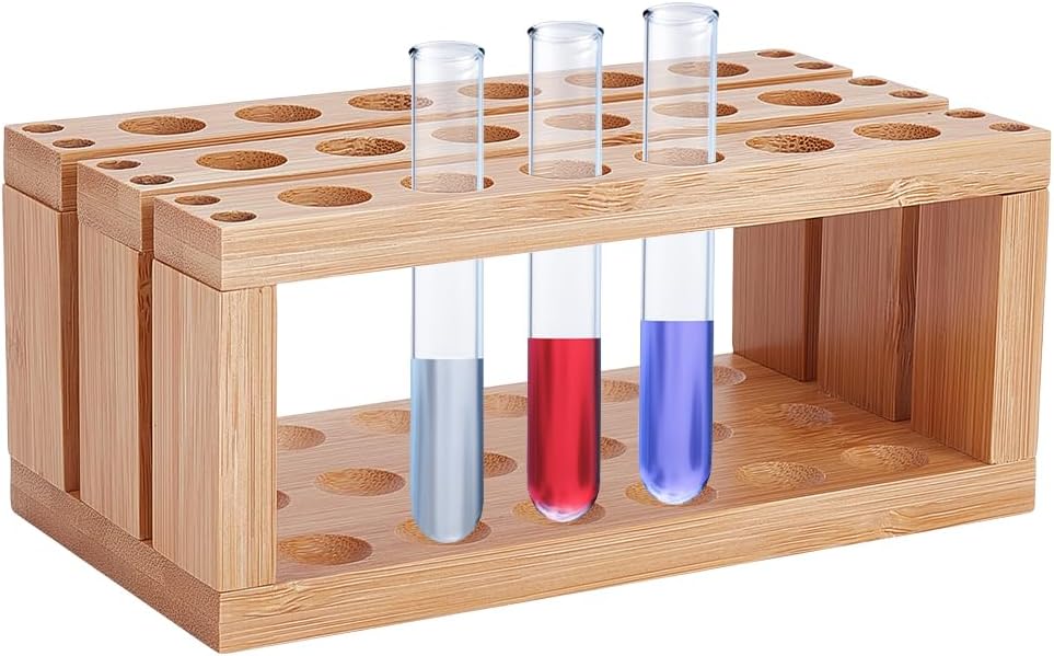 UNICRAFTALE Bamboo Test Tube Rack 18-Holes Wooden Lab Rack Multi-Use Cylinder Tube Display Racks Rectangle Lab Supplies Tubes Holder 15mm Diameter Tubes for Chemistry Laboratory 6.3x3.35x2.76 Inch